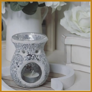 FRAMED MOSAIC WAX MELTER SILVER WITH FLOWERS